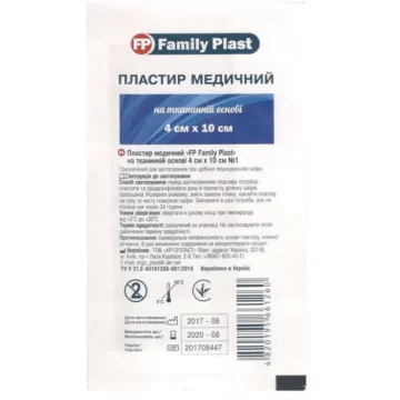 Пластир Family Plast медичний на тканинній основі 4 м х 10 см №1
