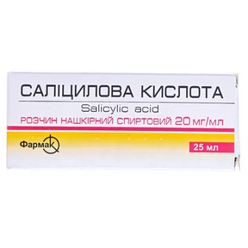 Саліцилова кислота розчин н/ш, спирт. 2 % по 25 мл у флак.